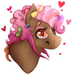 Size: 360x372 | Tagged: safe, artist:amiookamiwolf, oc, oc only, oc:party prize, parent:cheese sandwich, parent:pinkie pie, parents:cheesepie, species:pony, g4, bust, female, mare, offspring, portrait, simple background, solo, transparent background