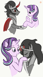 Size: 720x1280 | Tagged: safe, artist:samyvillaly, character:king sombra, character:starlight glimmer, species:pony, species:unicorn, g4, female, hoof kissing, male, mare, stallion