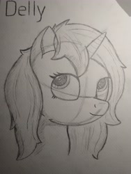 Size: 3456x4608 | Tagged: safe, artist:zocidem, oc, oc only, oc:delly, species:pony, species:unicorn, g4, drawing, sketch, solo, traditional art