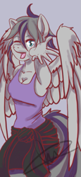 Size: 317x687 | Tagged: safe, artist:jbcblanks, patreon reward, parent:oc:steelo, species:anthro, species:pegasus, species:pony, g4, blue, bust, female, gray, happy, itty bitty titty comitty, patreon, purple, solo, wings