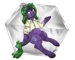 Size: 2731x2160 | Tagged: safe, artist:ghouleh, oc, oc only, species:crystal pony, species:earth pony, species:pony, g4, clothing, diamond, dreadlocks, ede, female, mare, shiny, simple background, sparkles, transparent background