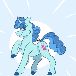 Size: 768x768 | Tagged: safe, artist:valkiria, character:party favor, species:pony, species:unicorn, g4, blue background, cute, horn, male, simple background, smiling