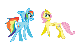Size: 880x528 | Tagged: safe, artist:pawstheartest, character:fluttershy, character:rainbow dash, species:pegasus, species:pony, g4, angry, duo, female, mare, queen fluttershy, simple background, white background