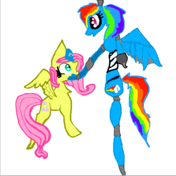 Size: 513x514 | Tagged: safe, artist:pawstheartest, character:fluttershy, character:rainbow dash, species:pegasus, species:pony, g4, animatronic, duo, female, five nights at freddy's, mare, simple background, white background