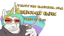Size: 3544x2019 | Tagged: safe, artist:cocaine, character:princess celestia, species:alicorn, species:anthro, species:pony, g4, big time tommie, friendship lesson, graffiti, high res, meme, parody, ponified, smoking, sunglasses, text