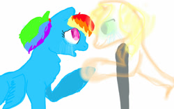 Size: 1280x800 | Tagged: safe, artist:pawstheartest, character:rainbow dash, species:pony, g4, 1000 hours in ms paint, crying, duo, open mouth, raised hoof, simple background, white background