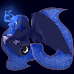 Size: 1100x1100 | Tagged: safe, artist:pawstheartest, character:princess luna, species:alicorn, species:pony, g4, crying, ethereal mane, female, galaxy mane, glowing horn, hoof shoes, horn, mare, solo