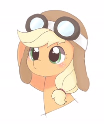Size: 1715x2048 | Tagged: safe, artist:ginmaruxx, character:applejack, species:pony, episode:how applejack got her hat back, g4.5, my little pony: pony life, my little pony:pony life, spoiler:pony life s01e04, aviator goggles, aviator hat, bust, clothing, cute, female, goggles, hat, jackabetes, mare, simple background, solo, white background
