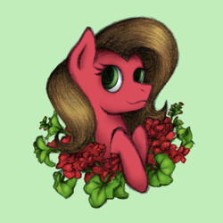 Size: 1280x1280 | Tagged: safe, artist:ariah101, oc, oc:pun, species:earth pony, species:pony, g4, bust, female, flower, mare, portrait, solo