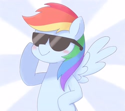 Size: 3248x2894 | Tagged: safe, artist:ginmaruxx, character:rainbow dash, species:pegasus, species:pony, g4, 20% cooler, blushing, cool, female, high res, mare, pixiv, solo, sunburst background, sunglasses