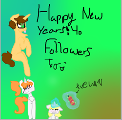 Size: 520x513 | Tagged: safe, artist:pawstheartest, oc, oc only, species:pony, species:unicorn, g4, abstract background, female, filly, glasses, glowing horn, happy new year, holiday, horn, magic, male, mare, milestone, stallion, telekinesis, unicorn oc