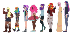 Size: 4621x2128 | Tagged: safe, artist:blacksky1113, character:applejack, character:fluttershy, character:pinkie pie, character:rainbow dash, character:rarity, character:starlight glimmer, character:sunset shimmer, character:twilight sparkle, species:human, g4, alternate hairstyle, applejack's hat, beanie, bedroom eyes, belly button, bellyring, belt, boots, bra, bra strap, bracelet, breasts, cardigan, chubby, clothing, commission, converse, cowboy boots, cowboy hat, dark skin, dress, ear piercing, earring, eyebrow piercing, female, fingerless gloves, flats, gloves, grin, hat, headcanon, high heel boots, hijab, humanized, islam, islamashy, jacket, jeans, jewelry, leather jacket, lip piercing, mane six, midriff, nail polish, nose piercing, pants, piercing, rainbow socks, religion, shirt, shoes, shorts, simple background, size difference, skirt, smiling, snake bites, sneakers, socks, sports bra, sports shorts, stockings, striped socks, suspenders, sweater, t-shirt, tank top, tattoo, thigh highs, tongue piercing, torn clothes, transparent background, underwear, wristband