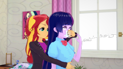 Size: 1280x720 | Tagged: safe, artist:csxz, character:sunset shimmer, character:twilight sparkle, character:twilight sparkle (eqg), species:eqg human, g4, my little pony:equestria girls, chloroform, female, koikatsu, payback, revenge, sunset shimmer is not amused, unamused