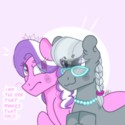 Size: 768x768 | Tagged: safe, artist:valkiria, character:diamond tiara, character:silver spoon, species:pony, g4, child, dialogue, evil grin, female, glasses, grin, jewelry, mare, necklace, smiling, speech bubble, talking, tiara