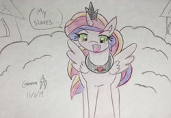 Size: 2220x1535 | Tagged: safe, artist:gamerblitz77, artist:gmangamer25, character:princess cadance, species:alicorn, species:pony, species:umbrum, episode:the crystal empire, g4, my little pony: friendship is magic, alternate character interpretation, alternate scenario, alternate universe, clothing, corruptance, corrupted, corrupted cadance, crystal empire, dark magic, dark queen, evil cadance, female, jewelry, magic, peytral, possessed, queen cadance, queen cadence, regalia, role swap, solo, sombra eyes, story included, summary included, tiara, traditional art, tyrant cadance, word balloon, word bubble