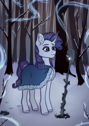Size: 1527x2160 | Tagged: safe, artist:silverst, character:rarity, species:pony, species:unicorn, g4, crossover, forest, goddess, heathen, lelya, magic, outdoors, snow, solo