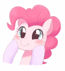 Size: 2653x2894 | Tagged: safe, artist:ginmaruxx, character:pinkie pie, species:pony, g4, blushing, cheek squish, cute, diapinkes, female, high res, mare, offscreen character, simple background, smiling, squishy cheeks, white background