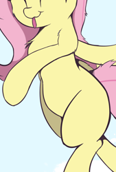 Size: 888x1313 | Tagged: safe, artist:rainyvisualz, edit, character:fluttershy, species:pony, g4, belly, bipedal, blep, chest fluff, cropped, cute, eyes closed, pictures of bellies, shyabetes, solo, tongue out, wingless