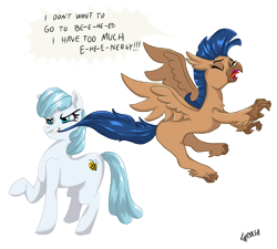Size: 1024x922 | Tagged: safe, artist:ghouleh, oc, oc only, oc:sola, oc:victorie, species:earth pony, species:hippogriff, species:pony, inktober, g4, bee, biting, dragging, female, flying, insect, simple background, tail bite, transparent background, whining