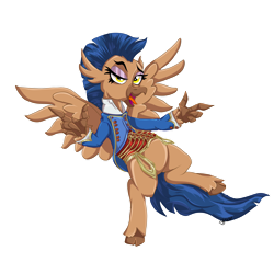 Size: 1920x1920 | Tagged: safe, artist:ghouleh, oc, oc only, oc:victorie, species:hippogriff, species:pony, g4, beak, clothing, eyeshadow, female, finger gun, makeup, mare, military uniform, simple background, solo, transparent background, uniform, wings