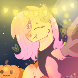 Size: 768x768 | Tagged: safe, artist:valkiria, character:fluttershy, species:pegasus, species:pony, g4, alternate hairstyle, clothing, costume, cute, halloween, halloween costume, holiday, looking at you, night, one eye closed, shyabetes