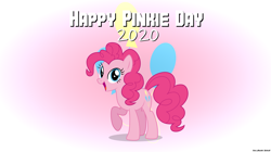 Size: 2560x1438 | Tagged: safe, artist:faze-alan-mskull2019, character:pinkie pie, species:pony, species:unicorn, g4, cute, female, mare, pinkie pie day, smiling, solo