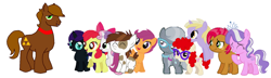 Size: 1400x401 | Tagged: safe, artist:askbenmare, character:apple bloom, character:babs seed, character:diamond tiara, character:dinky hooves, character:pipsqueak, character:scootaloo, character:silver spoon, character:sweetie belle, character:twist, oc, oc:ben mare, oc:nyx, species:alicorn, species:earth pony, species:pegasus, species:pony, species:unicorn, g4, cutie mark crusaders, simple background, the legend of zelda, white background