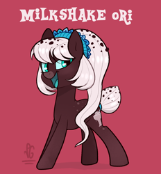 Size: 1300x1400 | Tagged: safe, artist:lilpinkghost, oc, species:earth pony, species:pony, g4, candy, clothing, dessert, female, food, maid, mare, milkshake, open mouth, original art, ponytail, simple background, smiley face, solo, sweet