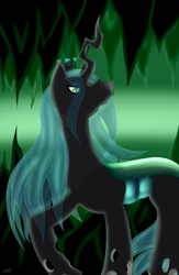 Size: 2496x3832 | Tagged: safe, artist:thebenalpha, character:queen chrysalis, species:changeling, g4, changeling queen, female, horn, solo, standing