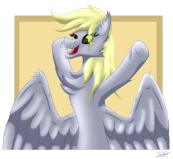 Size: 1500x1378 | Tagged: safe, artist:thebenalpha, character:derpy hooves, species:pegasus, species:pony, g4, chest fluff, ear fluff, happy, simple background, transparent background, wings