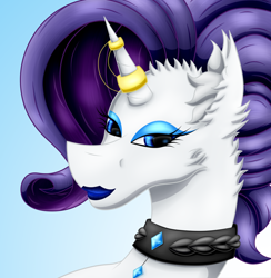 Size: 1140x1168 | Tagged: safe, artist:thebenalpha, character:rarity, species:pony, species:unicorn, g4, ear fluff, gem, haircut, horn, horn jewelry, horn ring, jewelry, lighthouse, lipstick, makeup, necklace, ring