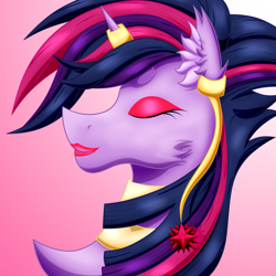 Size: 1148x1148 | Tagged: safe, artist:thebenalpha, character:twilight sparkle, species:alicorn, species:pony, g4, ear fluff, ear piercing, earring, eyes closed, haircut, horn, horn jewelry, horn ring, jewelry, lighthouse, lipstick, makeup, necklace, ring