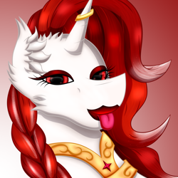 Size: 1160x1160 | Tagged: safe, artist:thebenalpha, oc, oc:ryoku memori, species:alicorn, species:pony, g4, alicorn oc, ear fluff, haircut, horn, horn jewelry, horn ring, jewelry, lighthouse, lipstick, makeup, male, necklace, ring, stallion, tongue out