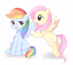 Size: 2048x1831 | Tagged: safe, artist:ginmaruxx, character:fluttershy, character:rainbow dash, species:pegasus, species:pony, ship:flutterdash, g4, bandage, blushing, cute, dashabetes, female, lesbian, looking at each other, mare, shipping, shyabetes, simple background, white background