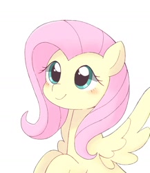 Size: 1424x1639 | Tagged: safe, artist:ginmaruxx, character:fluttershy, species:pegasus, species:pony, g4, blushing, bust, cute, female, mare, portrait, shyabetes, simple background, smiling, solo, spread wings, three quarter view, white background, wings