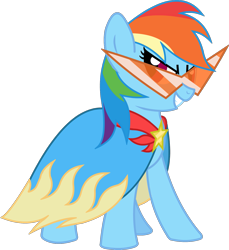 Size: 1371x1500 | Tagged: safe, artist:twitchy-tremor, character:rainbow dash, cape, clothing, kamina, kamina sunglasses, simple background, tengen toppa gurren lagann, transparent background, vector