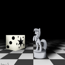 Size: 3000x3000 | Tagged: safe, artist:acceleron, character:twilight sparkle, chess, dice, die, horse, knight, knight pony chess, statue