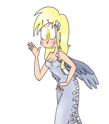 Size: 1600x1830 | Tagged: safe, artist:mcnuggyy, character:derpy hooves, species:human, clothing, dress, female, gala dress, humanized, simple background, solo, white background, winged humanization