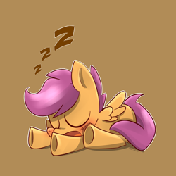 Size: 1000x1000 | Tagged: safe, artist:kty159, character:scootaloo, blushing, cute, cutealoo, eyes closed, female, open mouth, prone, sleeping, solo, underhoof, zzz