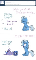 Size: 640x1070 | Tagged: safe, artist:tootootaloo, character:princess celestia, character:princess luna, character:trixie, species:pony, ask, ask princess luna, filly, foal, trixie's hat, woona