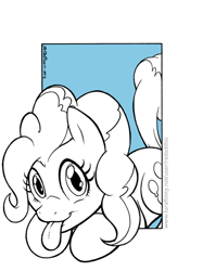 Size: 386x517 | Tagged: safe, artist:redadillio, character:pinkie pie, blep, female, fourth wall, lineart, out of frame, solo, tongue out