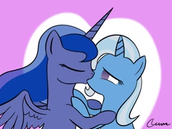 Size: 1280x960 | Tagged: safe, artist:ask-princess-luna, artist:tootootaloo, character:princess luna, character:trixie, ship:luxie, female, kissing, lesbian, shipping