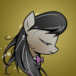Size: 1440x1440 | Tagged: safe, artist:yikomega, character:octavia melody, species:earth pony, species:pony, bow tie, bubble, bust, cd cover, female, frown, gradient background, looking down, mare, messy mane, photoshop, portrait, profile, sad, solo