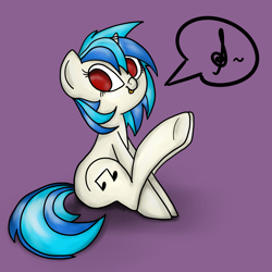 Size: 2000x2000 | Tagged: safe, artist:linkling, artist:mcclakken, character:dj pon-3, character:vinyl scratch, blep, cute, dialogue, female, sitting, solo, speech bubble, tongue out