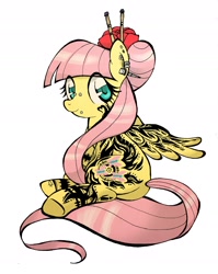Size: 1687x2124 | Tagged: safe, artist:akikodestroyer, character:fluttershy, alternate hairstyle, female, piercing, simple background, solo, tattoo