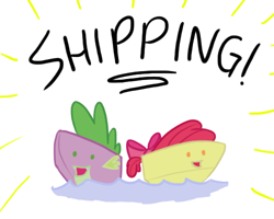 Size: 500x400 | Tagged: safe, artist:kymsnowman, character:apple bloom, character:spike, ship:spikebloom, boat, female, male, ship, shipping, straight, visual gag
