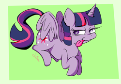 Size: 5777x4000 | Tagged: safe, artist:strabarybrick, character:twilight sparkle, character:twilight sparkle (alicorn), species:alicorn, species:pony, blep, female, looking at you, mare, prone, smirk, solo, spread wings, tongue out, wings