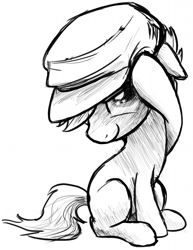 Size: 911x1182 | Tagged: safe, artist:topgull, character:scootaloo, clothing, female, hat, monochrome, solo