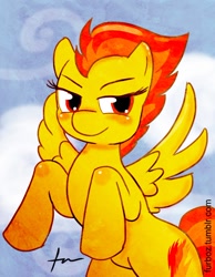 Size: 762x981 | Tagged: safe, artist:furboz, character:spitfire, species:pegasus, species:pony, cloud, female, mare, sky, smiling, solo