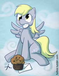 Size: 762x981 | Tagged: safe, artist:furboz, character:derpy hooves, species:pegasus, species:pony, female, letter, mare, muffin